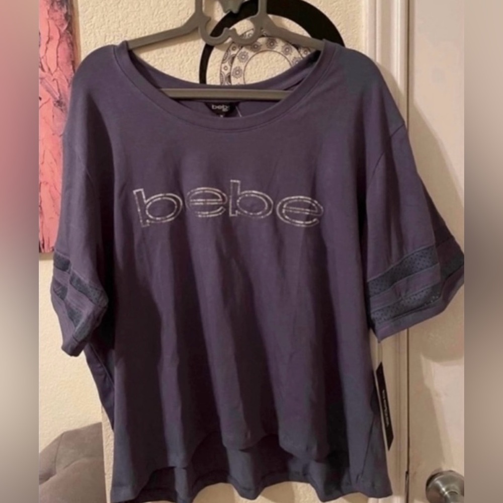 Bebe Plus Size Womens short sleeve blue smoke top size 2X NEW